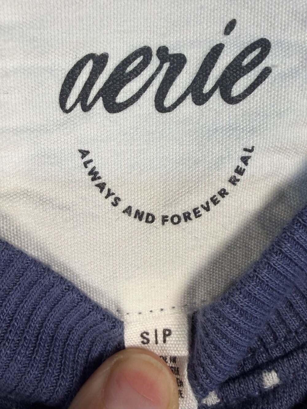 Aerie Blue Textured Dot Cropped Crewneck Sweatshirt - Picture 4 of 7